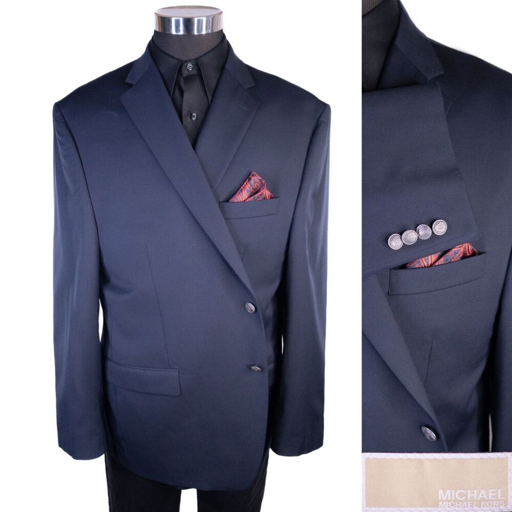 Michael Kors Mens Sport Coat Blazer Jacket 2-Button Navy Blue Sz 48R Wool Blend